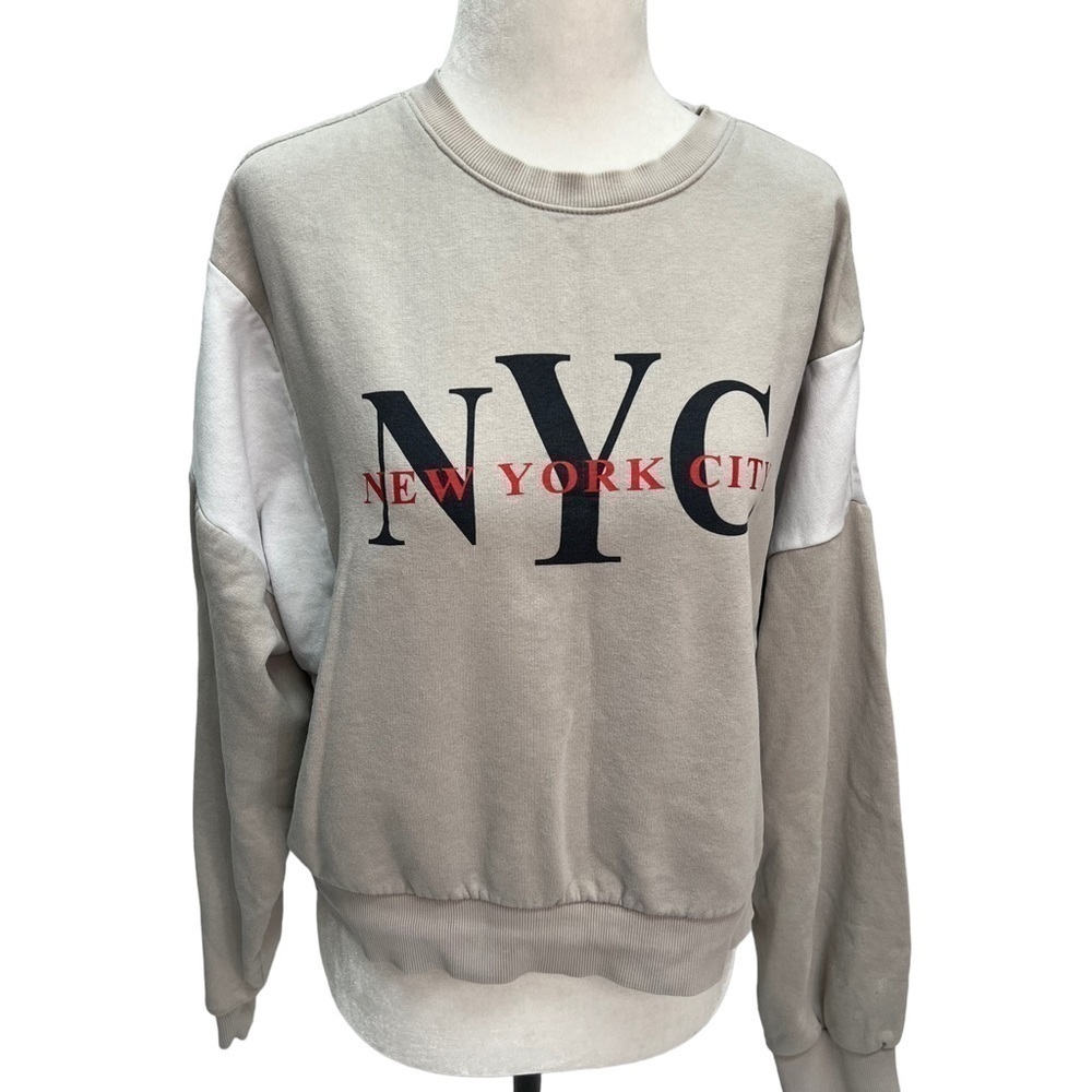 𝅺divided🏙️nyc Logo Oversized Cropped Sweatshirt Beige Size S